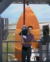 Steven Bradford at Shuttle Launch Pad with 3D video Camera